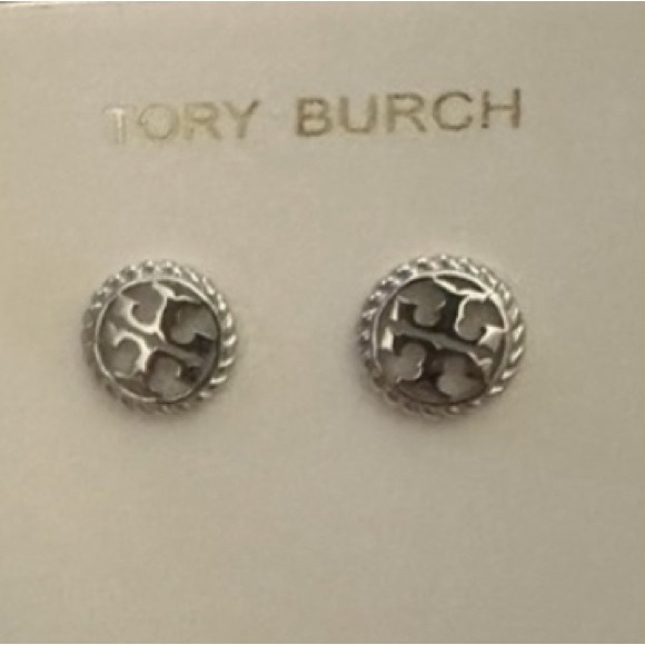 TORY BURCH LOGO earrings in silver NEW WITH TAGS - Picture 7 of 8